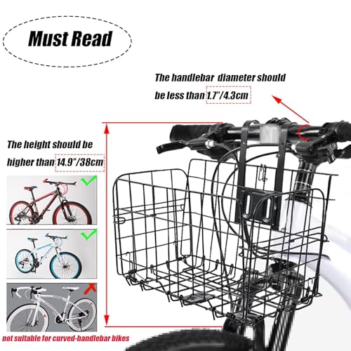Bicycle Front Basket - Folding Wire Basket with Handles - Black