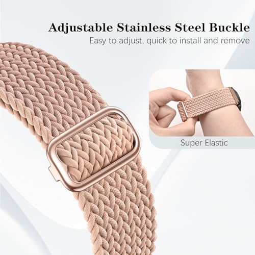 18mm Braided Elastic Watch Bands - 3 Pack Nylon Quick Release - Black+Pink+Apricot