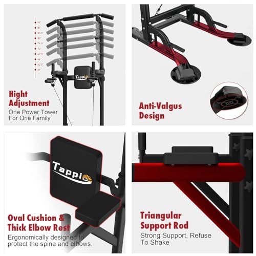 Power Tower Pull Up Bar - Adjustable Height Dip Station - Black-02