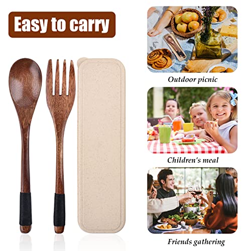 Wooden Cutlery Set - Travel Utensils with Case, 3 Pcs