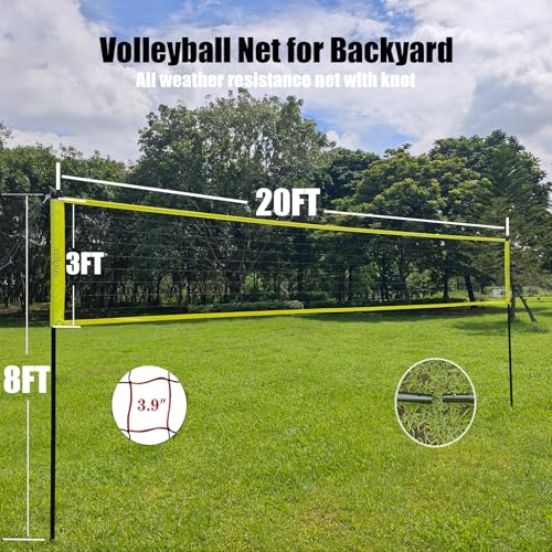 20FT Portable Adjustable Volleyball Net System - Lemon Yellow