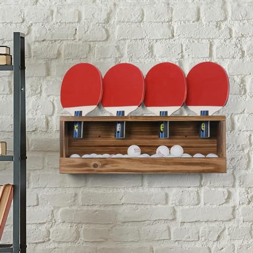 Sunix Std Rustic Wall-Mounted Ping Pong Paddle & Ball Storage Rack