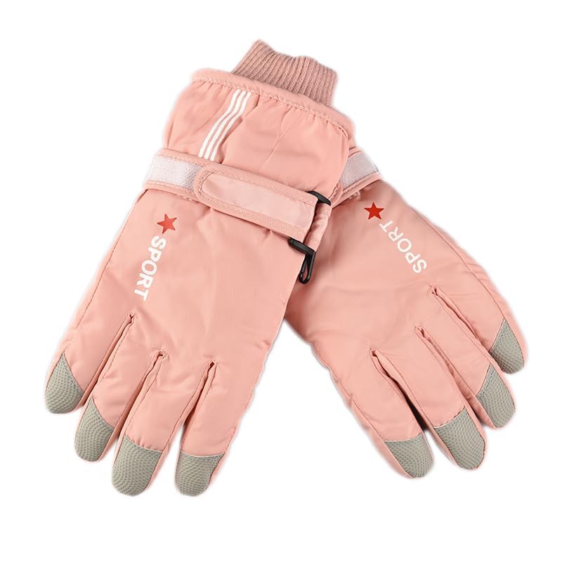 Kids Winter Snow Ski Gloves - Warm Waterproof for Ages 5-10 - Pink