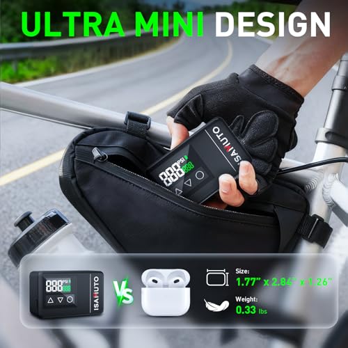 ISAMUTO Black Mini Electric Bike Pump with Digital Gauge & Auto Shut-Off, Portable 150 PSI Tire Inflator for Road, MTB & E-Bike