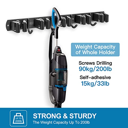 IMILLET 2 Pack Broom and Mop Holder Wall Mounted, Broom Holder Stainless Steel Broom Organizer Heavy Duty Tools Organizer Self Adhesive for Laundry Room Garage Garden£¨5 Racks and 4 Hooks£©