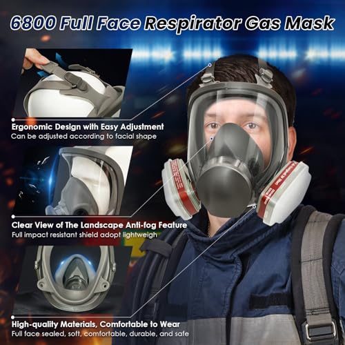 Full Face Respirator Gas Mask, Gas Masks Survival Nuclear and Chemical with Activated Carbon Filter