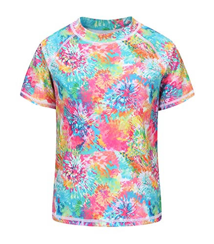 Girls Rash Guard Swimsuit - Short Sleeve One Piece 12-14 Years Colorful Mix Fireworks