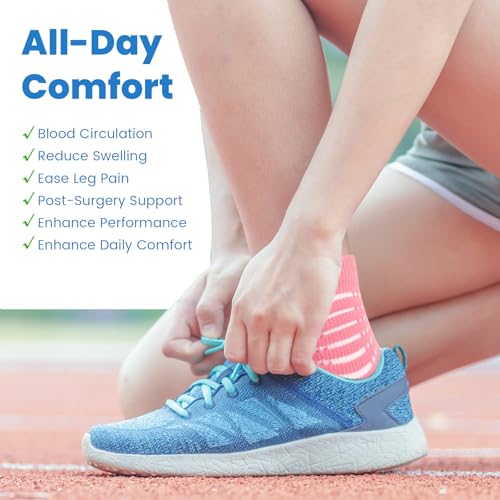 Compression Ankle Socks for Plantar Fasciitis Relief - Medium Pink+Purple+Blue (3 Packs)
