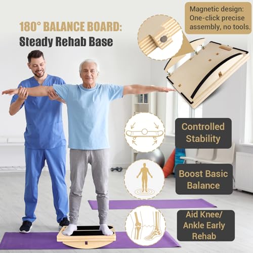 3-in-1 Slant Board & Balance Board - 300 LBS Capacity, 6 Angles