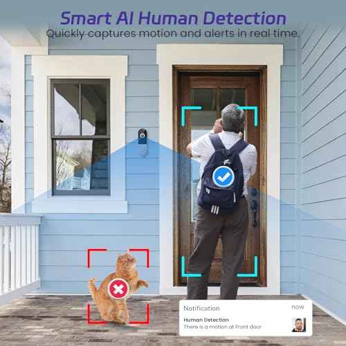 1080p Wireless Video Doorbell Camera with AI Human Detection, 2-Way Audio, Night Vision, Cloud Storage, Real-Time Alerts, 2.4G Wi-Fi Only