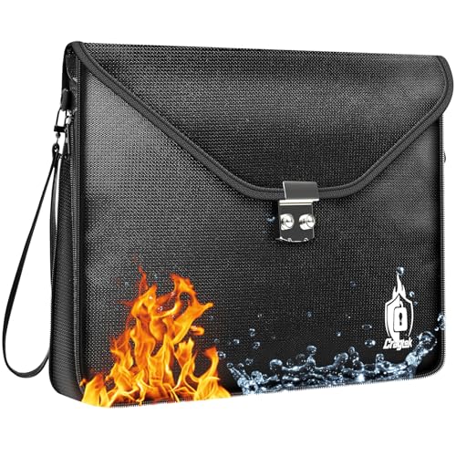 Fireproof Document Bag with Lock, 6400¢µ Large Fire proof Money Bag (16.5"x12.2") for Cash Documents Organizer Safe, 12-Layers Waterproof Zipper Holder Protects Passport, Important Documents, Valuables