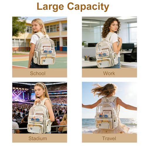 Clear Heavy Duty Backpack 17" Transparent Bookbag with Padded Straps