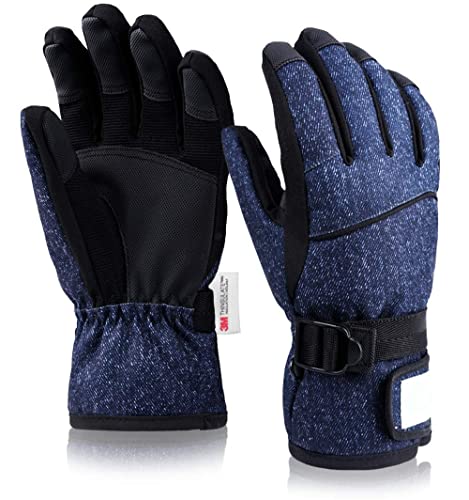 Kids Waterproof Winter Snow Mittens with Long Cuff - Jean Blue, 6-8T
