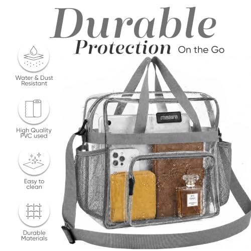 Masirs Clear Tote Bag Stadium Approved - Mesh Pockets Shoulder Straps