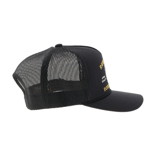 HOOEY Rank Stock Trucker Hat for Men – Adjustable Snapback, Breathable Mesh Baseball Cap - Western Trucker Hat - One-Size - Bucking Beef & Rodeo Company Stitch Design - Black