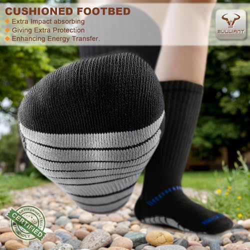 BULLIANT Men 6-Pack Athletic Compression Crew Socks for Running & Gym, Size 11-13, Black