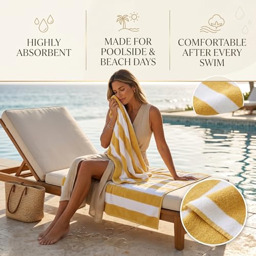 9Threads Premium Yellow & White Beach Towel Pack - Soft, Fast-Drying Cotton, 30x60 Inches