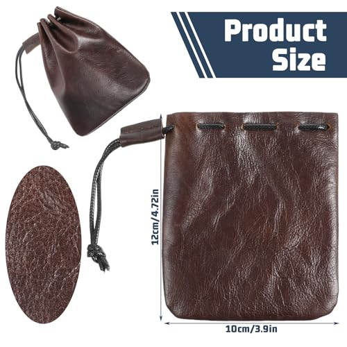 Small Leather Drawstring Pouch - Cowhide Waterproof Coin Wallet