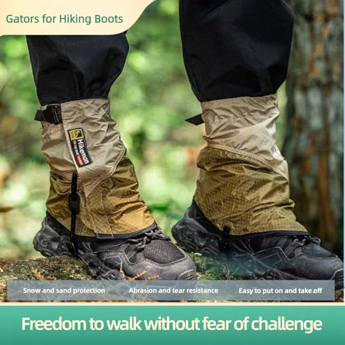 Adjustable Waterproof Ankle Gaiters for Hiking - Khaki, Medium