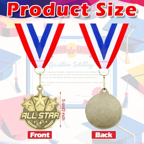 30 Pcs 2'' Gold All Star Award Medals with Ribbons