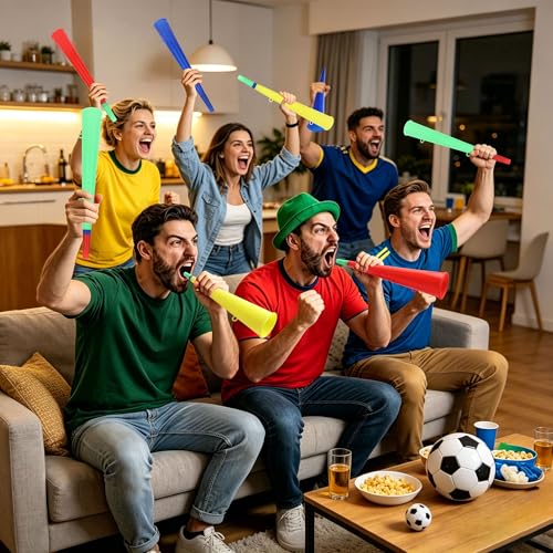 Soccer Vuvuzela Horn Set - 8 Loud Plastic Noise Makers with Lanyard - Variation A
