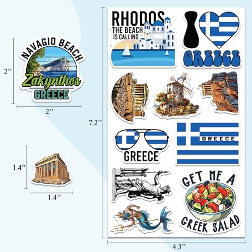Greece Travel Stickers 50 Pieces Vinyl Waterproof Decal for Laptop Water Bottle Phone Car Window Bike Motorcycle Stakeboard Scrapbook Greek Civilization Sticker Gifts