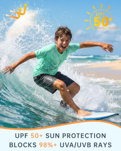 Boys Swim Shirt Toddler Rash Guard UPF 50+ Quick Dry - Grassy Green/Navy Medium