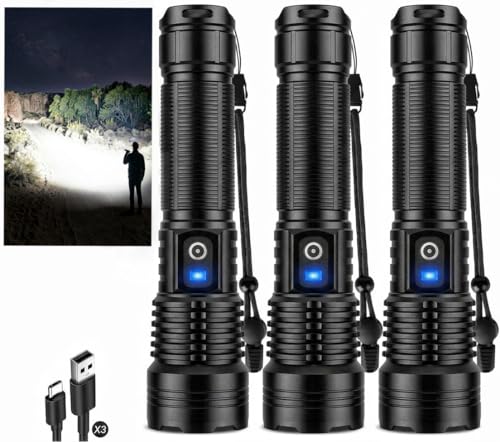Rechargeable LED Flashlights 99,000 Lumens 3-Pack, Waterproof, 15-Hour Runtime
