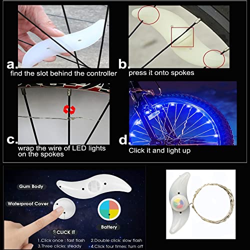 LED Bike Wheel Light - Night Cycling Light with 3 Modes - Blue, 2 Pack
