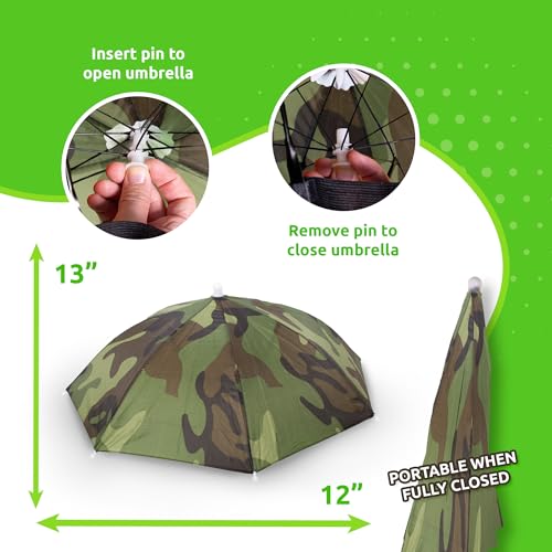 Windy City Novelties 13” Hands-Free Umbrella Hat – Camouflage, Sun & Rain Protection