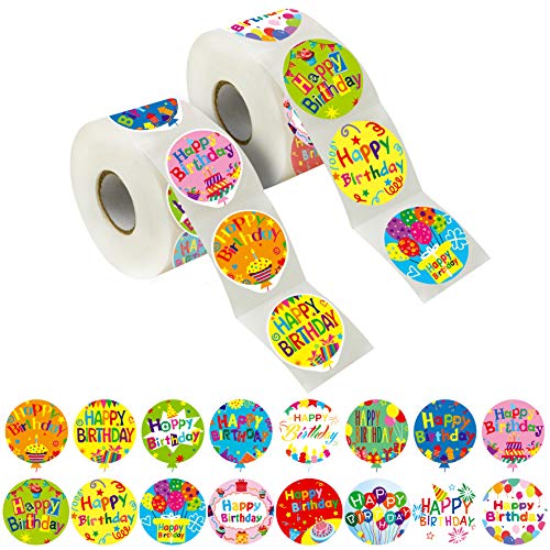 Happy Birthday Stickers - 1000 PCS Balloon Design, 16 Styles
