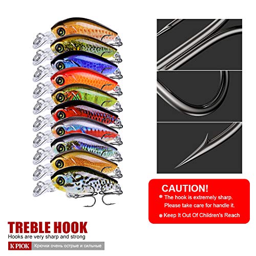 Sunlure Mini Crankbait Lures 4.7cm/0.14oz, 10 Colors, 10pcs-Style B Topwater Wobblers
