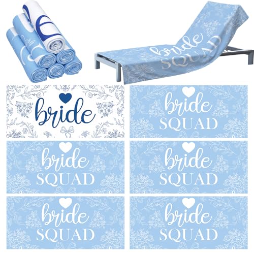Bridal Beach Towel Set 6 Pcs Blue & White 30x67 Inches - CrystalSylara