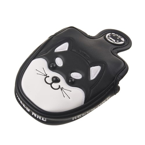 GOOACTION Akita Dog Mallet Putter Cover - Black Cartoon Pattern, Magnetic PU Leather, Heel Shaft Compatibility