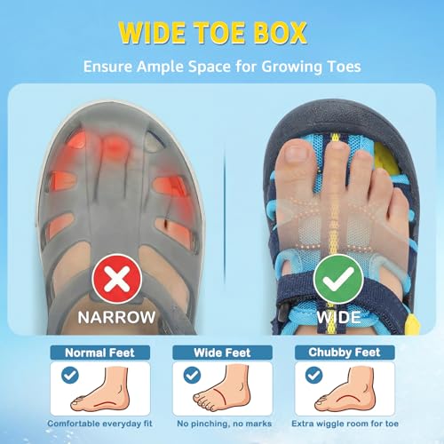 STQ KIDS Wide Toe Box Toddler Water Shoes - Malibu Blue, Quick Dry Summer Beach Sandals, 8 Wide