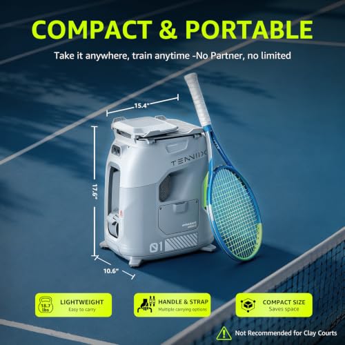Portable Tennis Ball Machine - 75MPH, 4H Runtime, Gray