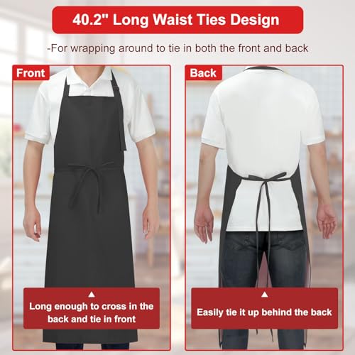 3 Pcs Dual Waterproof Long Apron, Anti-Tear Lightweight Cloth Apron for Dishwasher Dish Washing Dog Grooming Lab Cleaning Kitchen Chef Cooking BBQ Painting Butcher for Women & Men (Black)