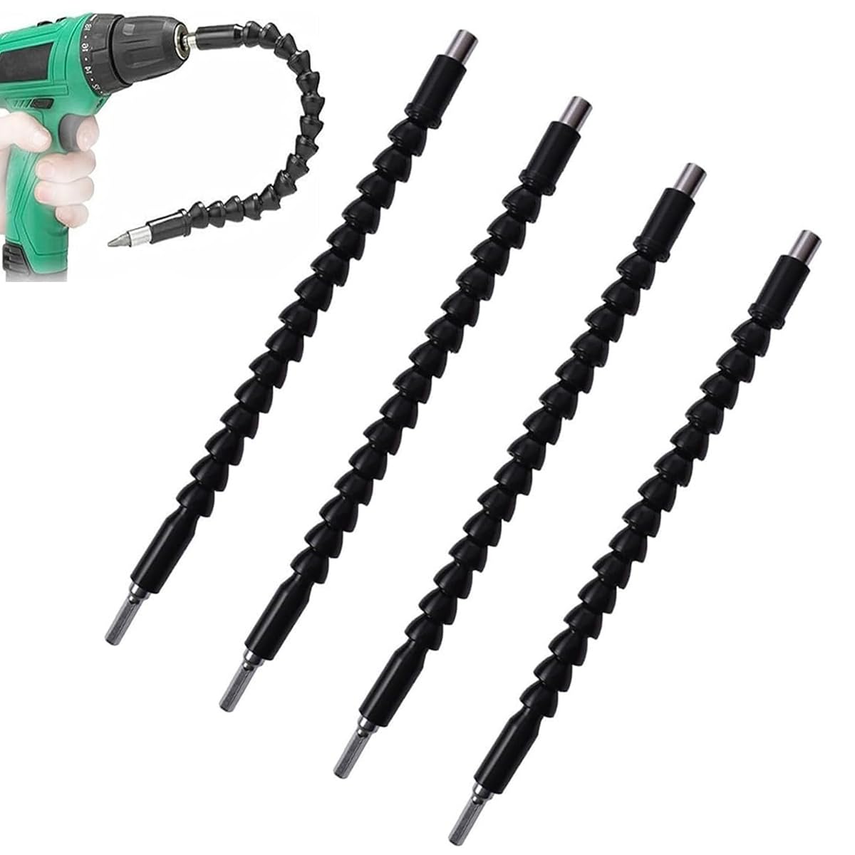 4 Pack Flexible Drill Bit Extension, 11.6 inch Superbit Screwdriver Flexible, Bendable Flexible Drill Bit Extension, Super Bit Flexible Shaft Extension Bits (Black)