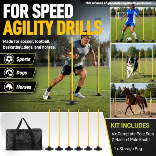 Adjustable Agility Training Poles - 6 Pack for Sports & Pets