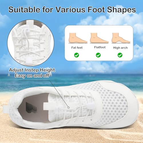 BARERUN Water Shoes Women Men 7.5 Women/6 Men White Quick-Dry Wide Toe Athletic