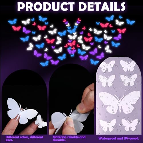 12 Pcs Butterfly Reflective Stickers Waterproof Vinyl Decals for Helmets & Bicycles