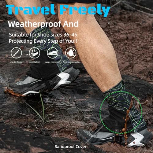 Waterproof Hiking Gaiters - Breathable Ankle Gaiters, Graphic Green