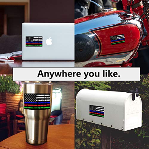 Reflective Tattered American Flag Decal Stickers - 3 Pack, Blue Red Green Line