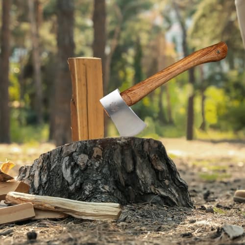 Camping Hatchet 14.6 Inch Survival Axe with Sheath, High-Carbon Steel Blade & Hickory Handle