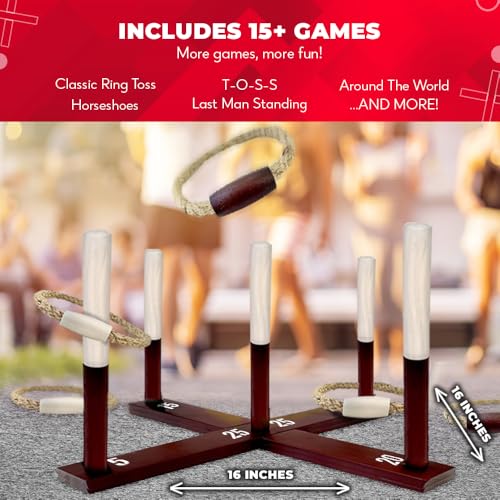 Rustic Ring Toss Game - All Weather - Standard Edition with 15+ Games Included