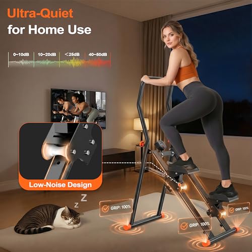 Stair Stepper for Home - 3-Level Resistance, Foldable, Black & Orange
