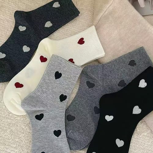 Women's Soft Cotton Heart Crew Socks - 5 Pairs