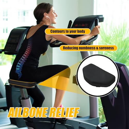 Exercise Bike Seat Cushion - Comfort Foam Pad with Washable Cover - Black
