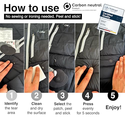 Self-Adhesive Repair Patches - Waterproof for Jackets, Tents, Sleeping Bags, Black