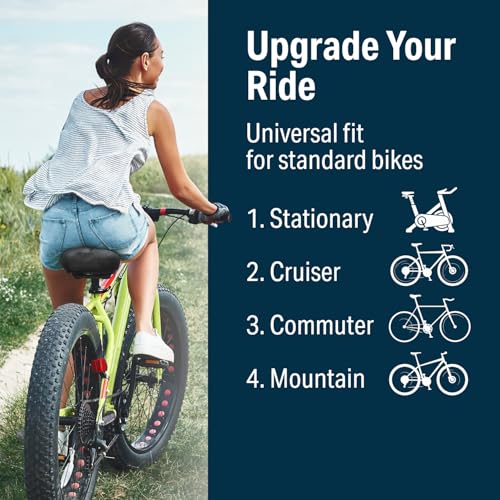 Wide Cruiser Saddle - Comfort Seat for Indoor & Outdoor Bikes - Black Faux Leather